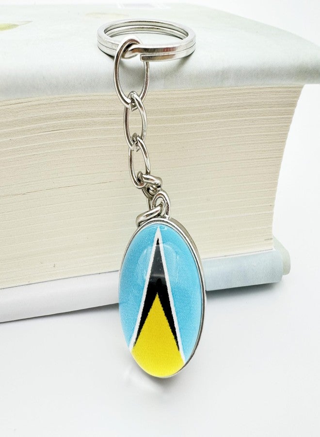 LLBFHH 3 Pcs Saint Lucia Flag Key Chain,Cool Keychain for Car Keys, Stainless Steel Keyrings & Keychains,Used for Home Decoration, Jewelry Hanging Decorations. - Image 4